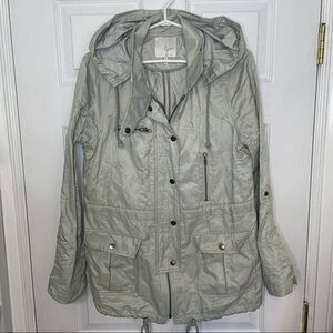 JOIE Light Blue Long Jacket removable hood lots of pockets medium